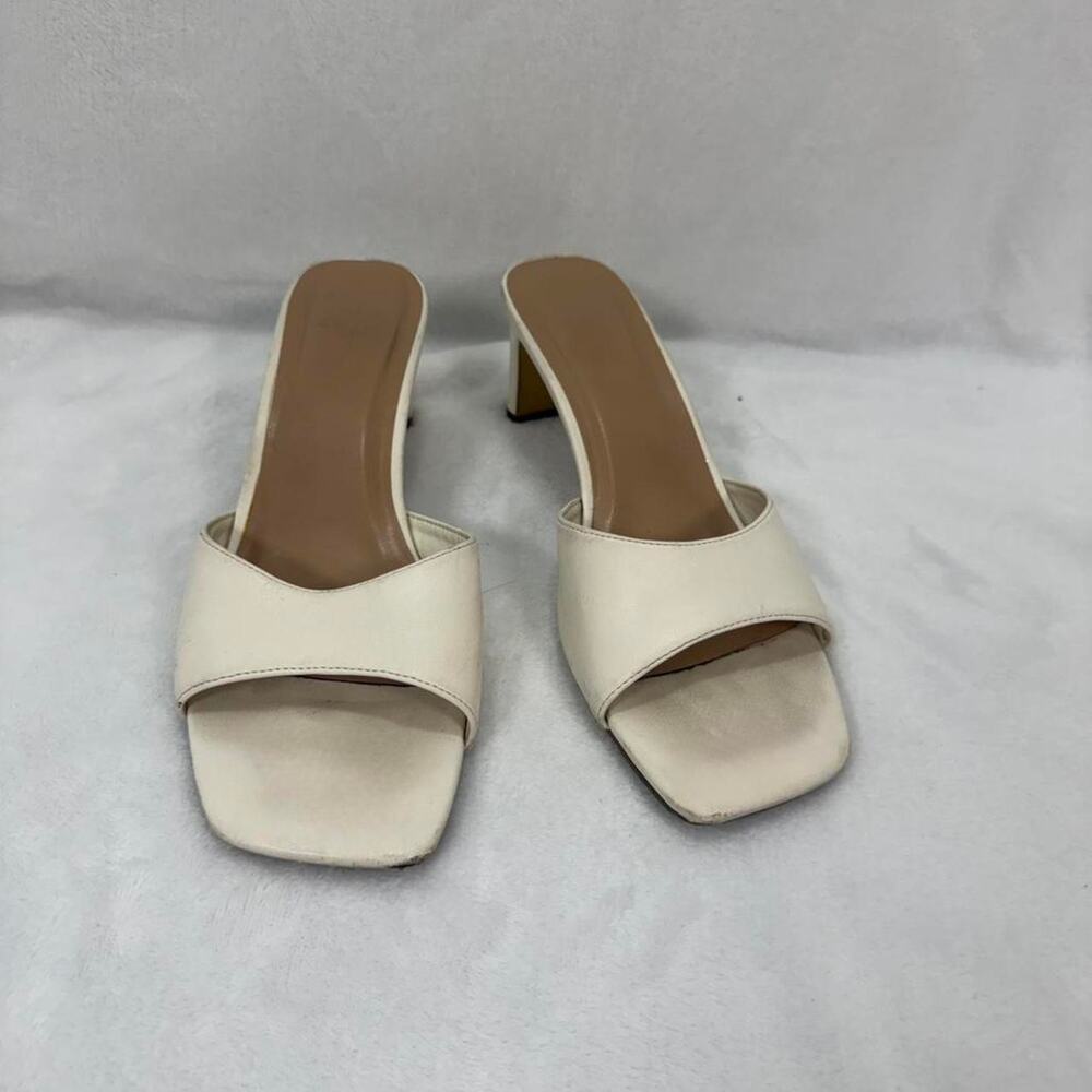 Cream square toe heeled mules